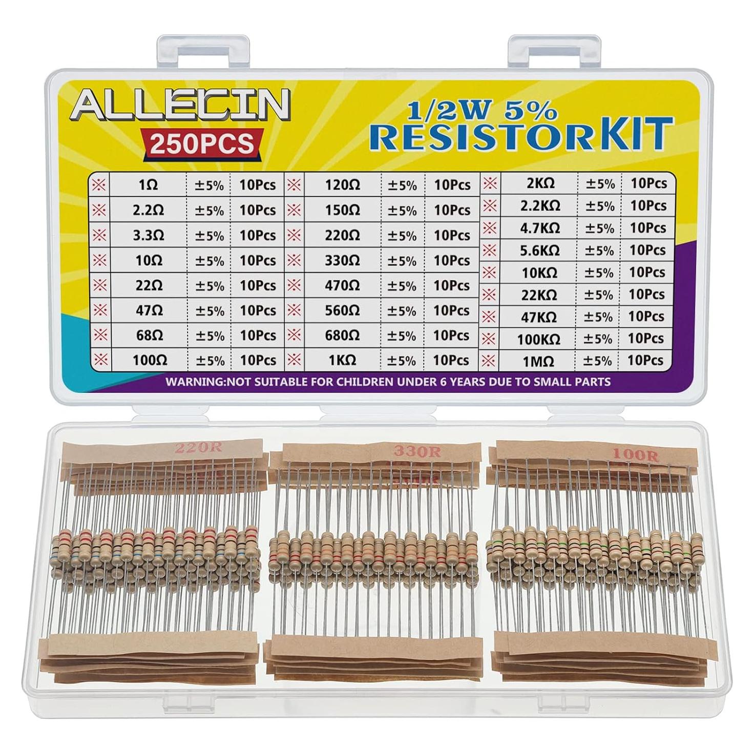 Kit de 25 Resistencias 1/2W ALLECIN 1Ω a 1MΩ 5%