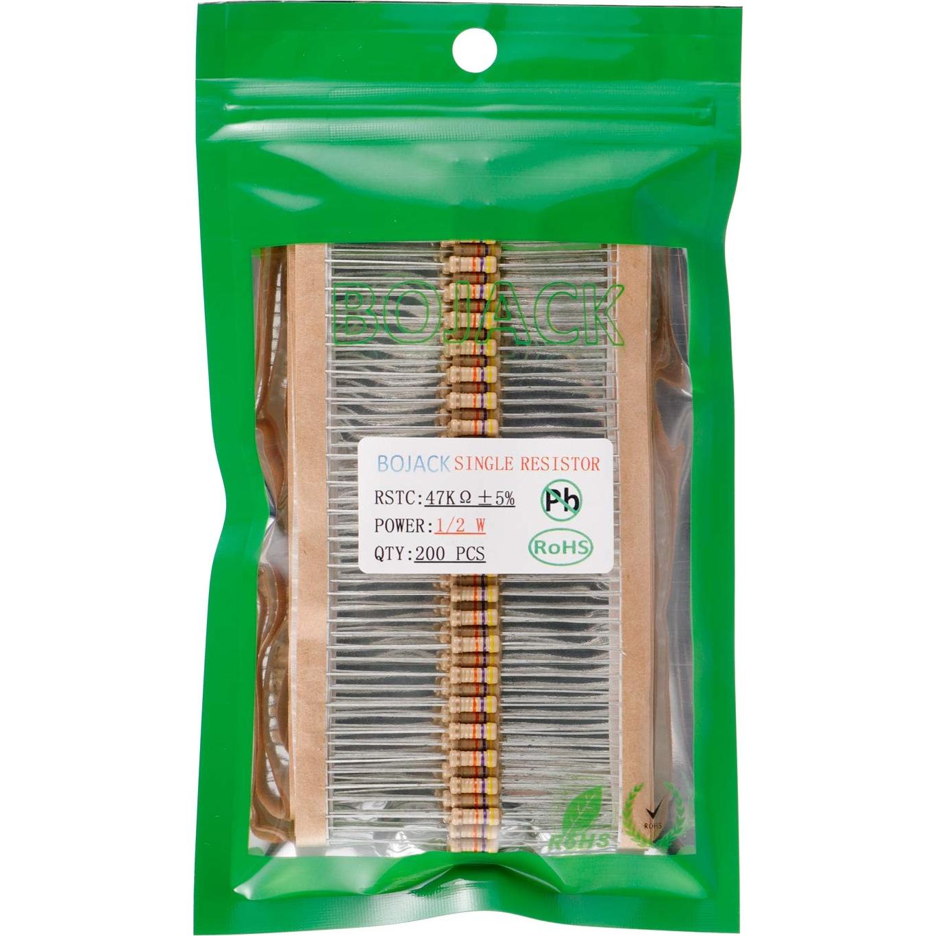 Resistencias BOJACK 47K Ohm 1/2W ±5% Paquete 200 Piezas
