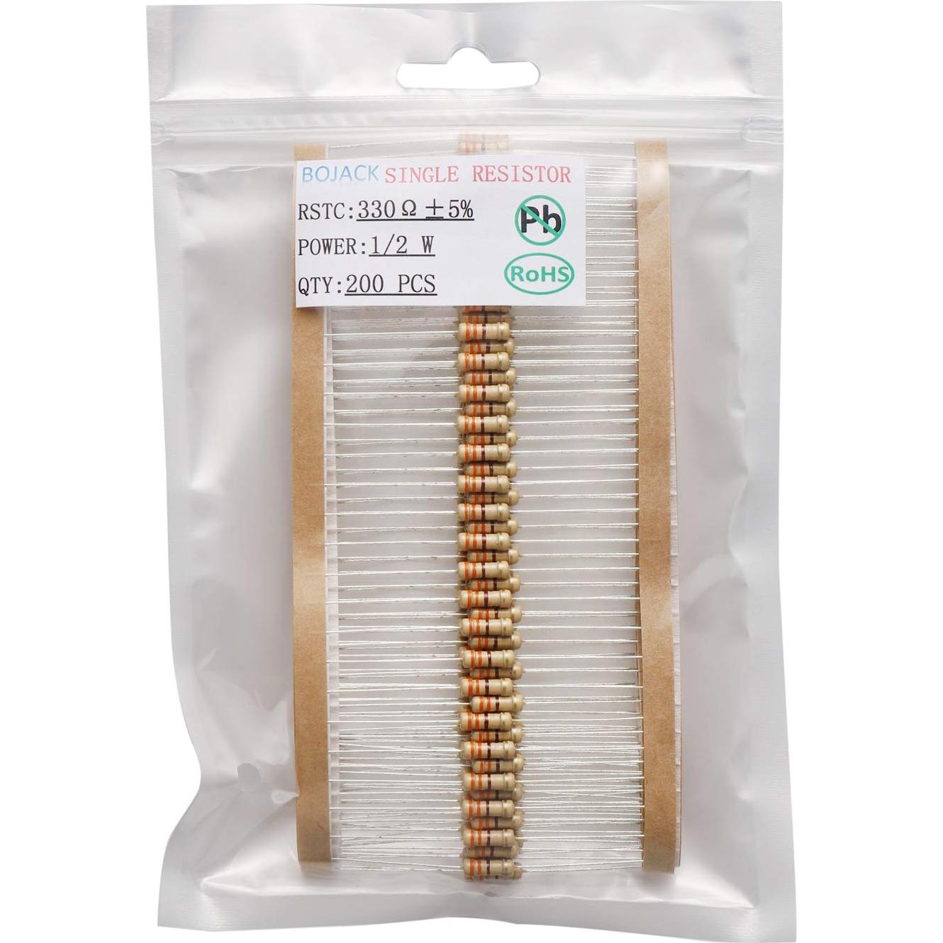 Resistencias BOJACK 330 Ohm 1/2W ±5% Paquete de 200