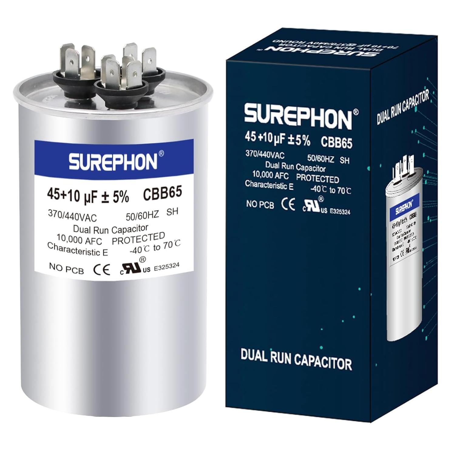 Capacitor de Arranque Doble SUREPHON 45+10uF 370V CBB65B