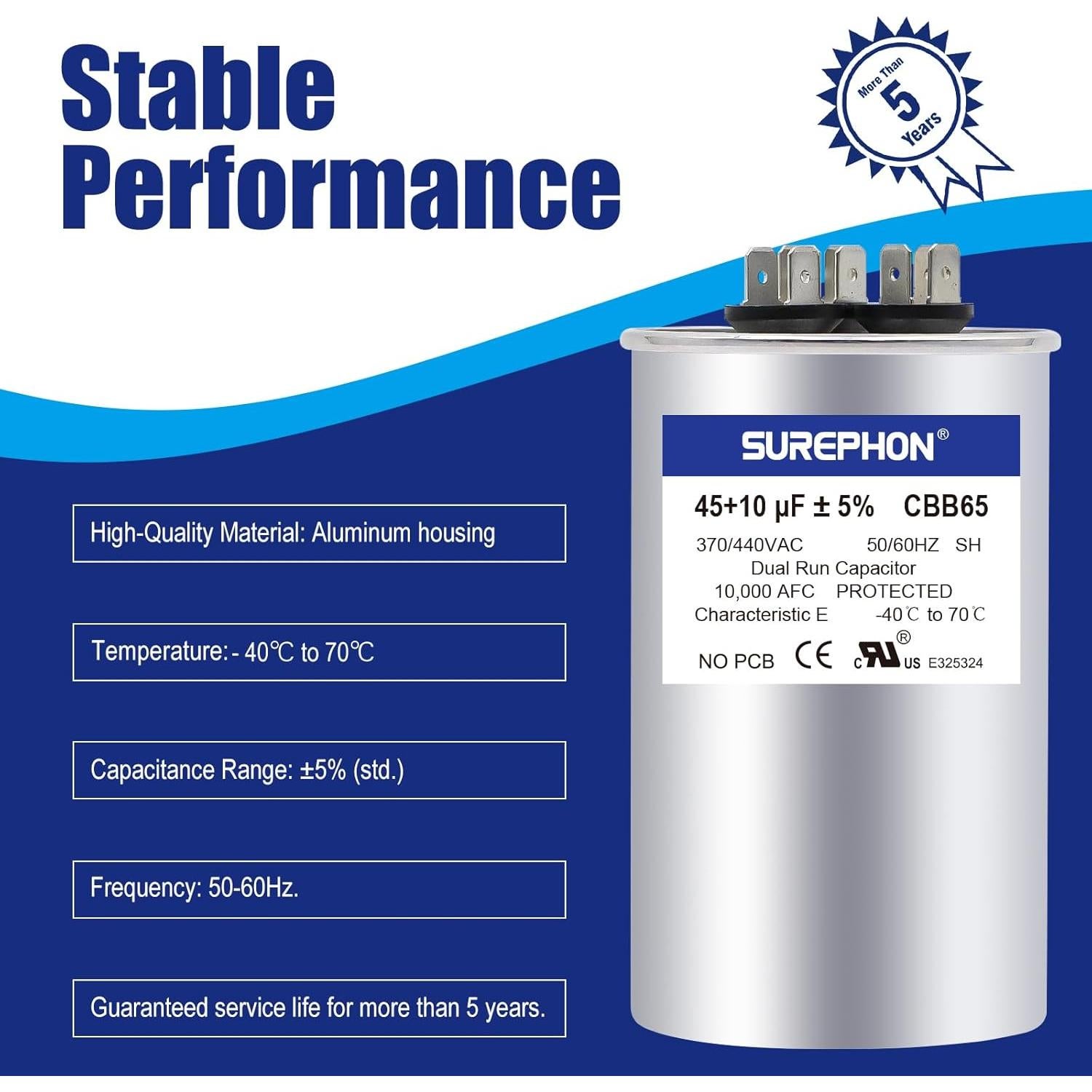 Capacitor de Arranque Doble SUREPHON 45+10uF 370V CBB65B