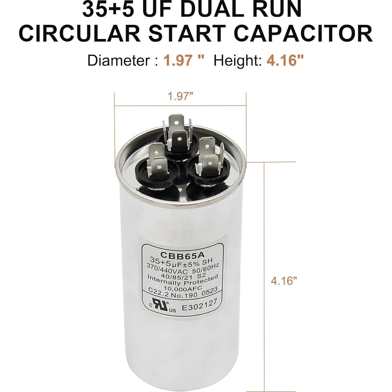 2 Capacitores de Arranque Doble CBB65B 35+5 MFD 370/440V