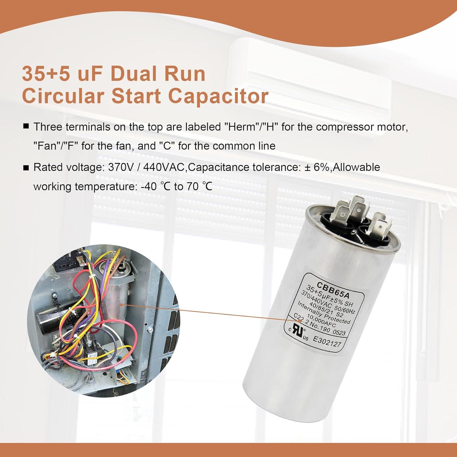 2 Capacitores de Arranque Doble CBB65B 35+5 MFD 370/440V