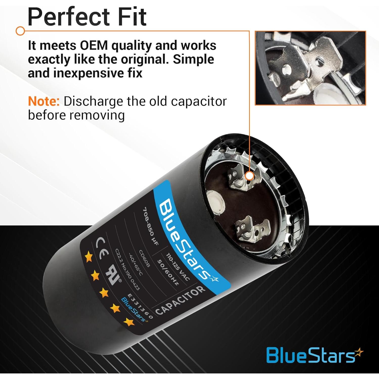 Capacitor de Arranque Redondo BlueStars 430-516 uF 220-250 VAC