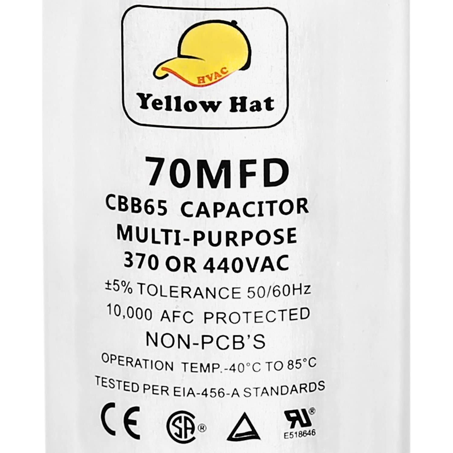 Condensador Redondo 70uF HVAC YELLOW HAT 370/440V Multiusos