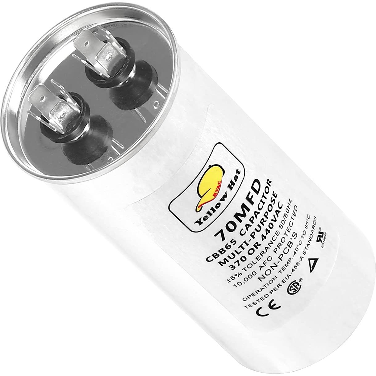 Condensador Redondo 70uF HVAC YELLOW HAT 370/440V Multiusos