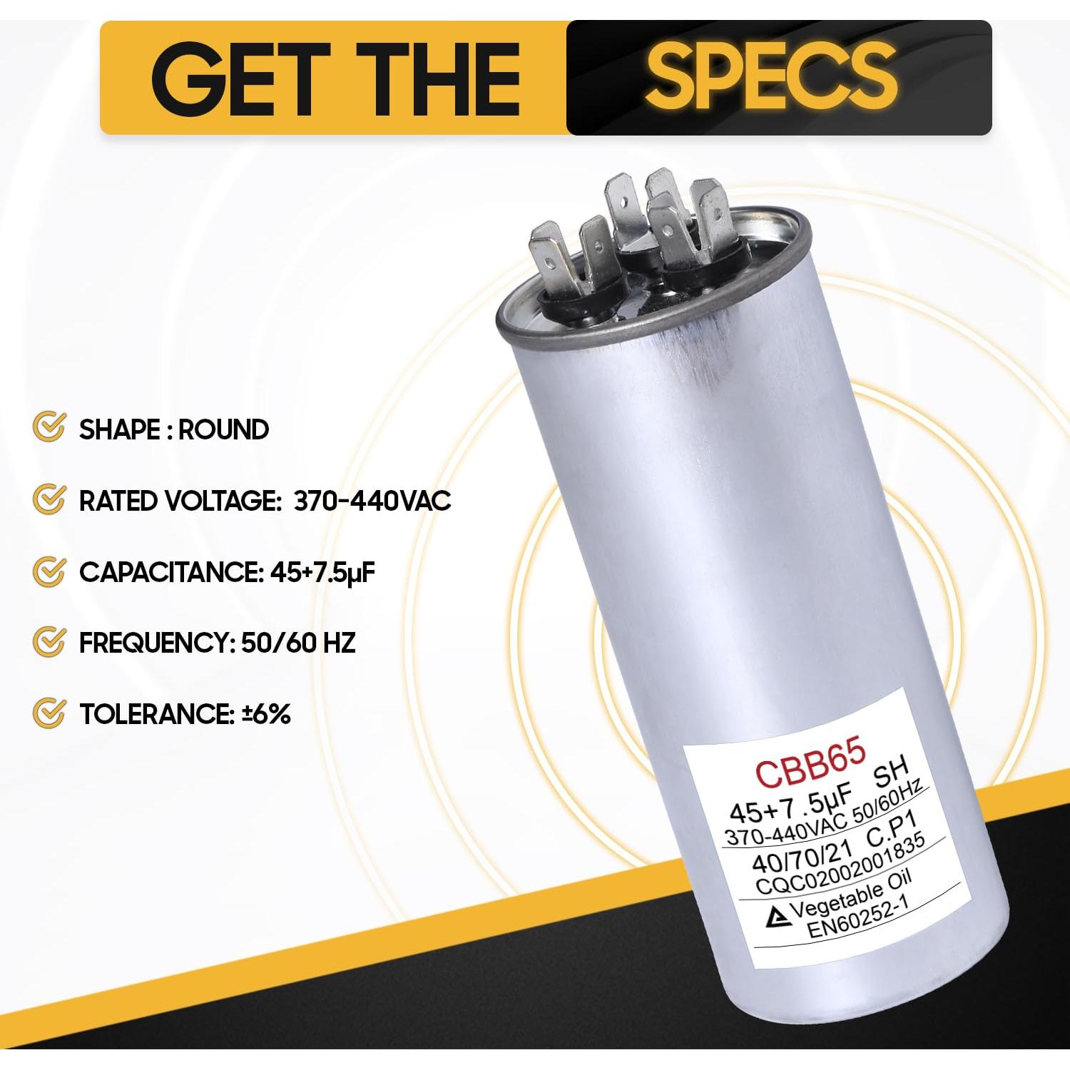 Capacitor CBB65 Seentech 45+7.5 uF 370/440VAC para Aire Acondicionado