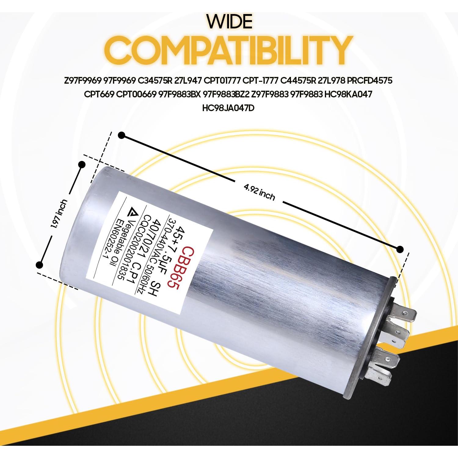 Capacitor CBB65 Seentech 45+7.5 uF 370/440VAC para Aire Acondicionado