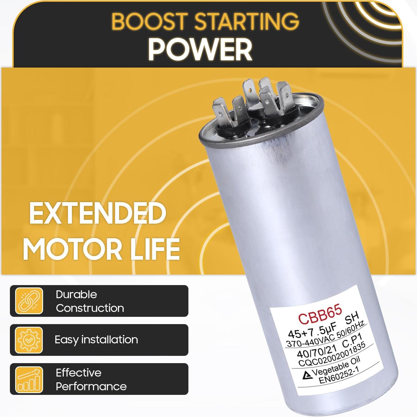 Capacitor CBB65 Seentech 45+7.5 uF 370/440VAC para Aire Acondicionado