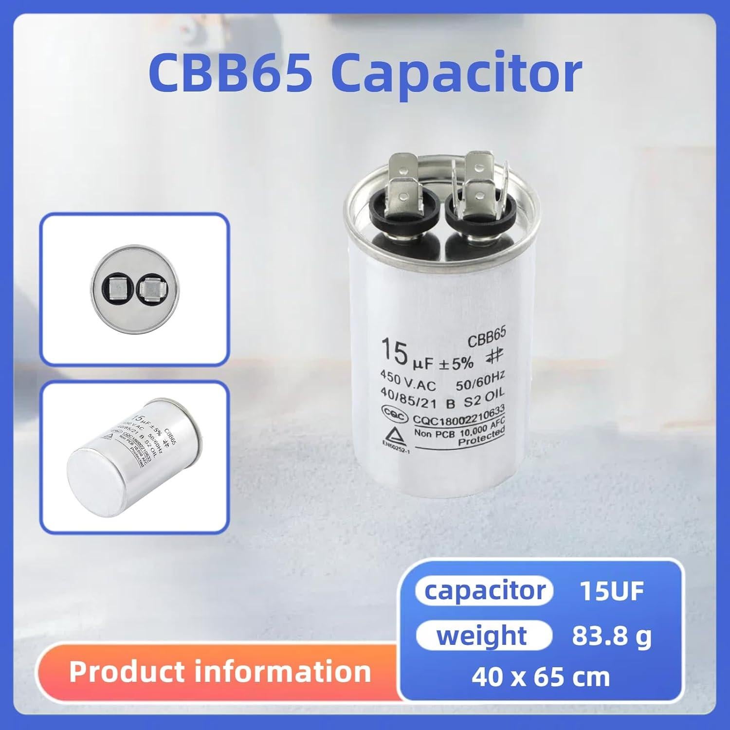 Capacitor CBB65 15uF ±5% 450V para Aire Acondicionado