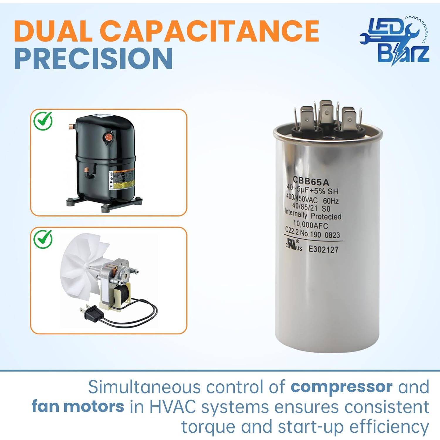 Capacitor de Arranque Doble 40+5 uF Trane CPT00668 440 VAC