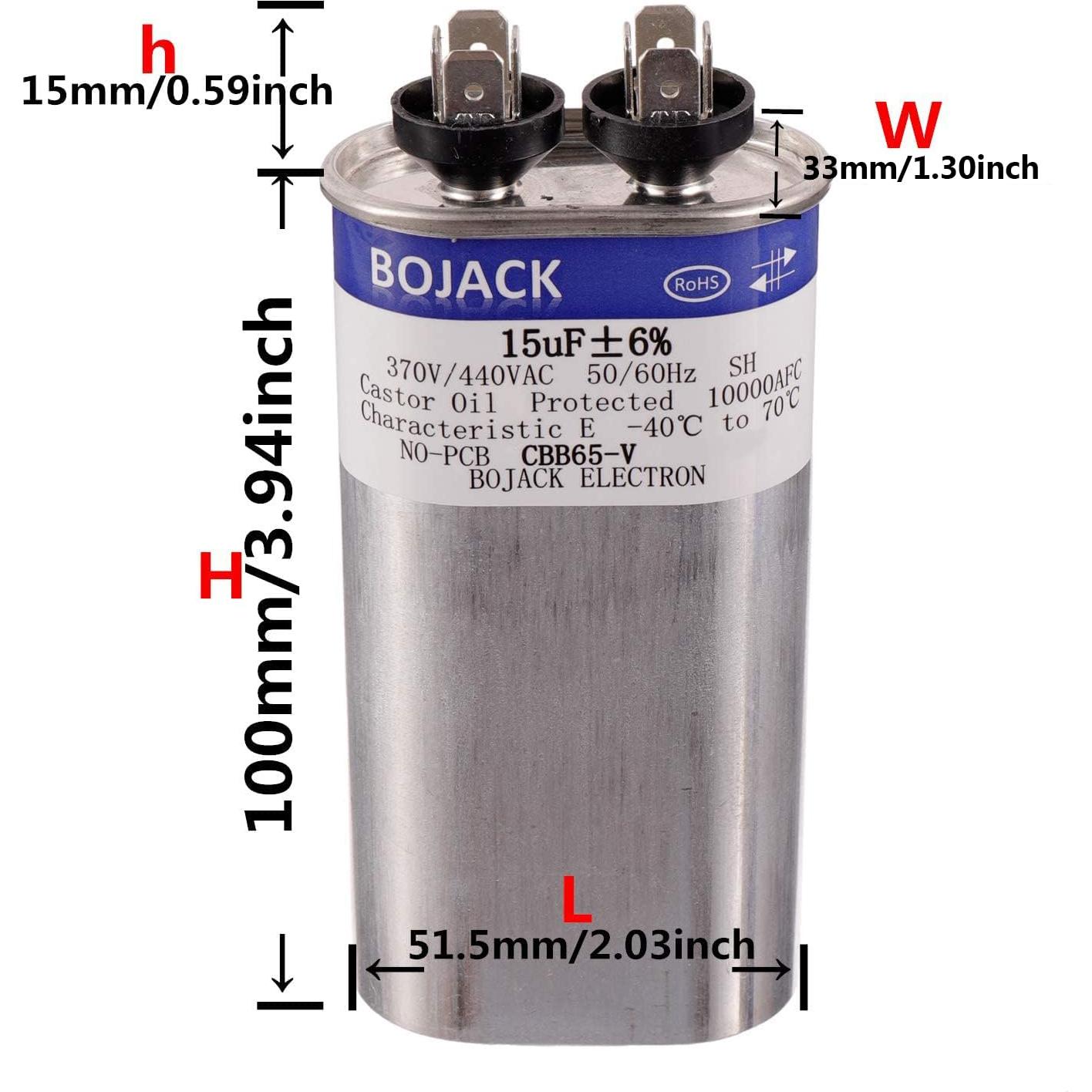 Capacitor BOJACK 15 uF 370V/440V Ovalado para Motor AC