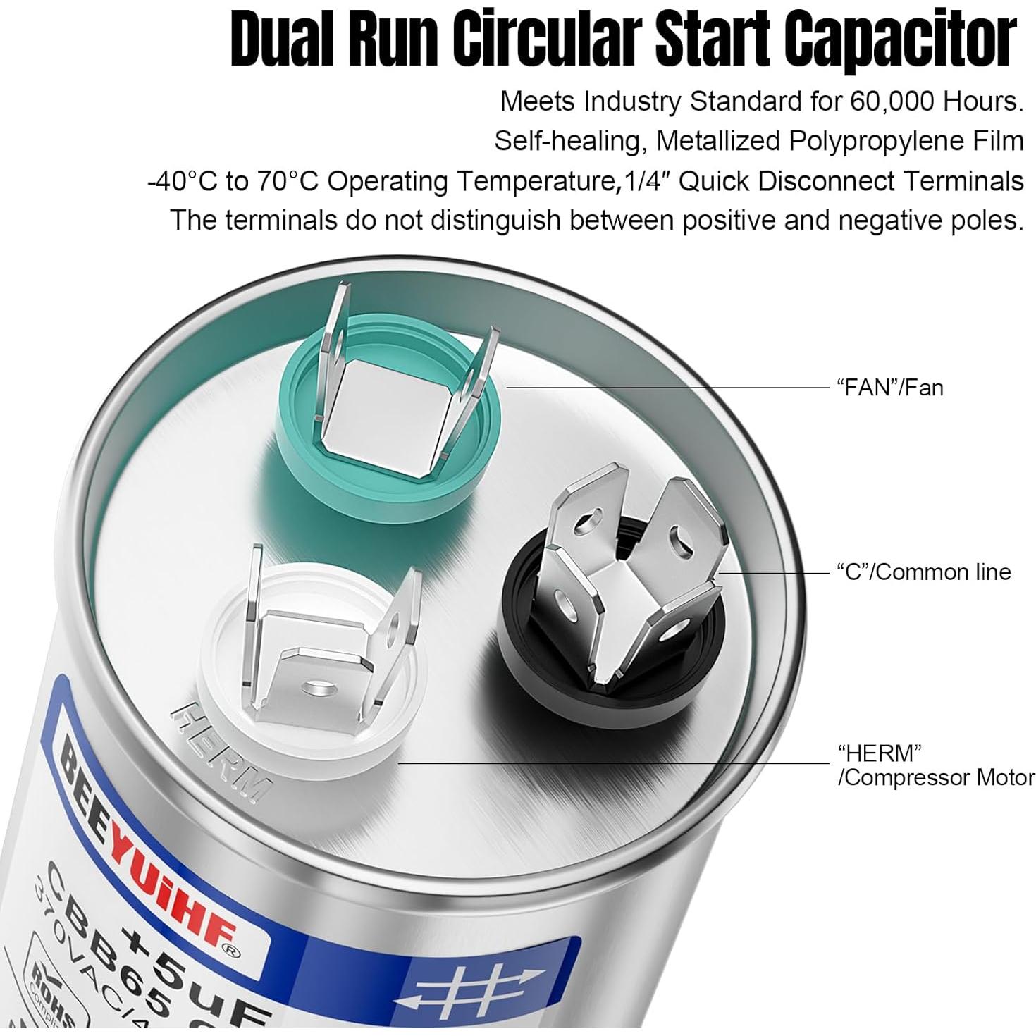 Capacitor CBB65 BEEYUIHF 45+5uF Doble Arranque 370V