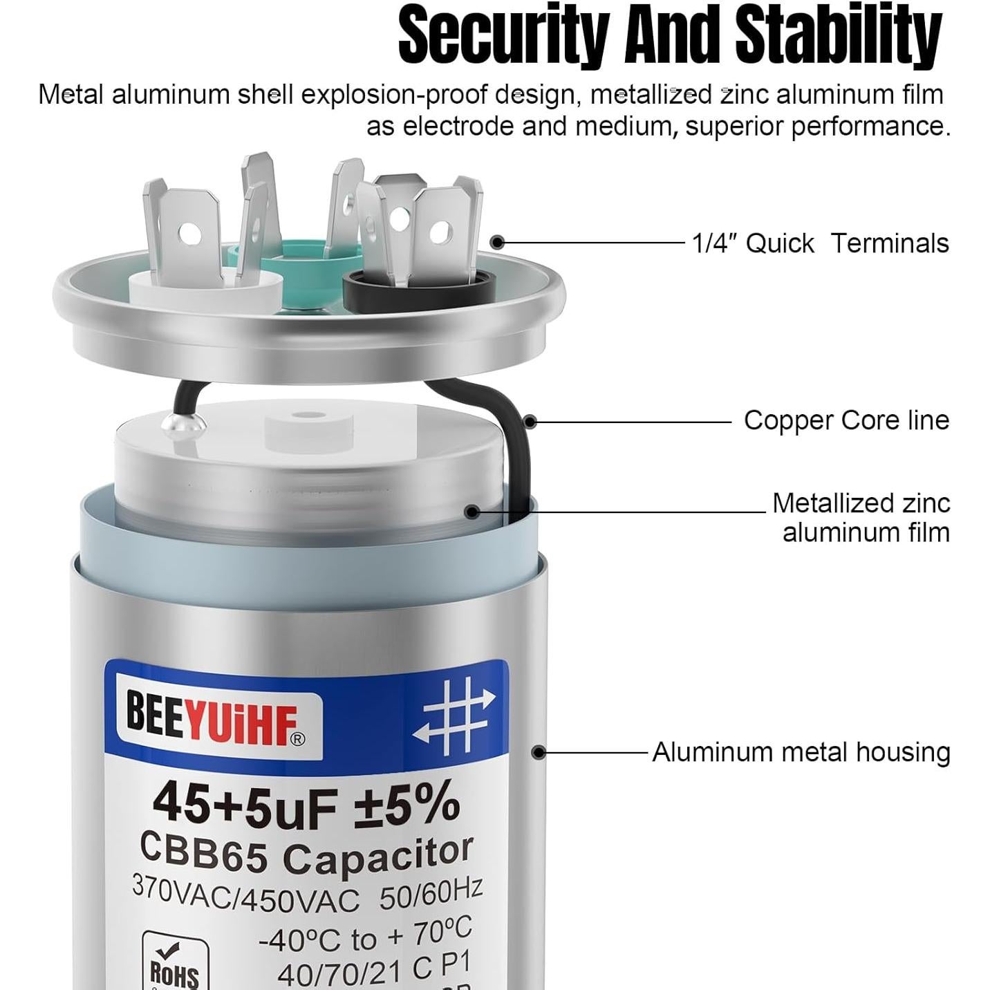 Capacitor CBB65 BEEYUIHF 45+5uF Doble Arranque 370V