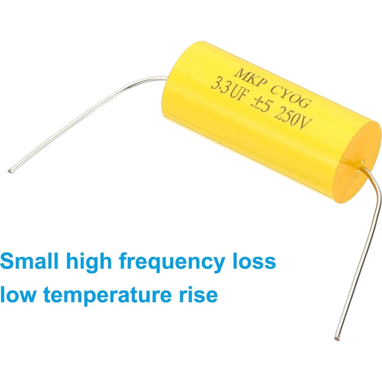 Capacitores CBB20 3.3uF 250V Axiales Amarillos - 5 Pcs