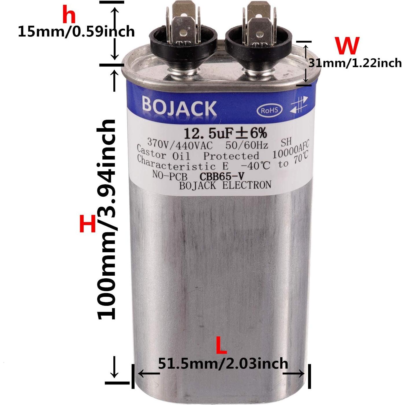 Capacitor Oval de Arranque BOJACK 12.5 uF 370V/440V CBB65