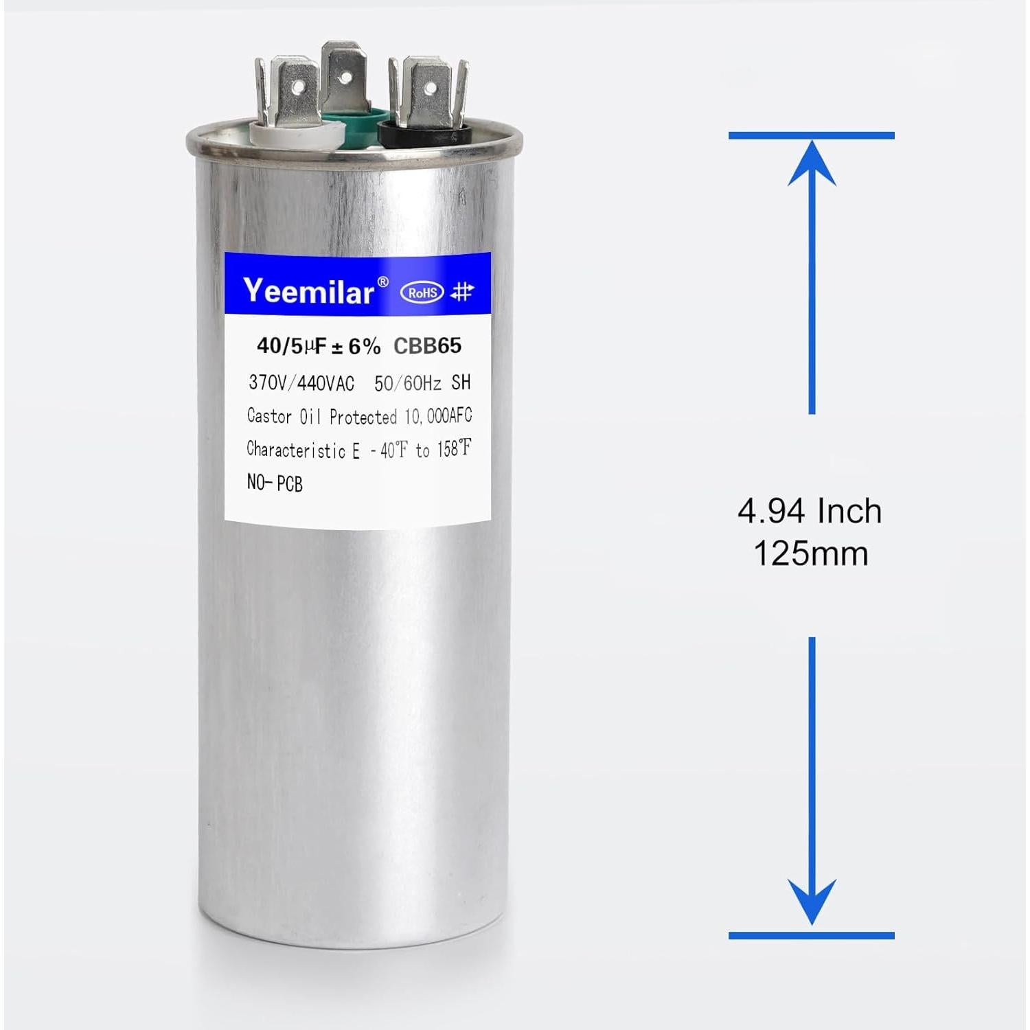 Capacitor CBB65 40+5uF 370V/440V Doble Función HVAC
