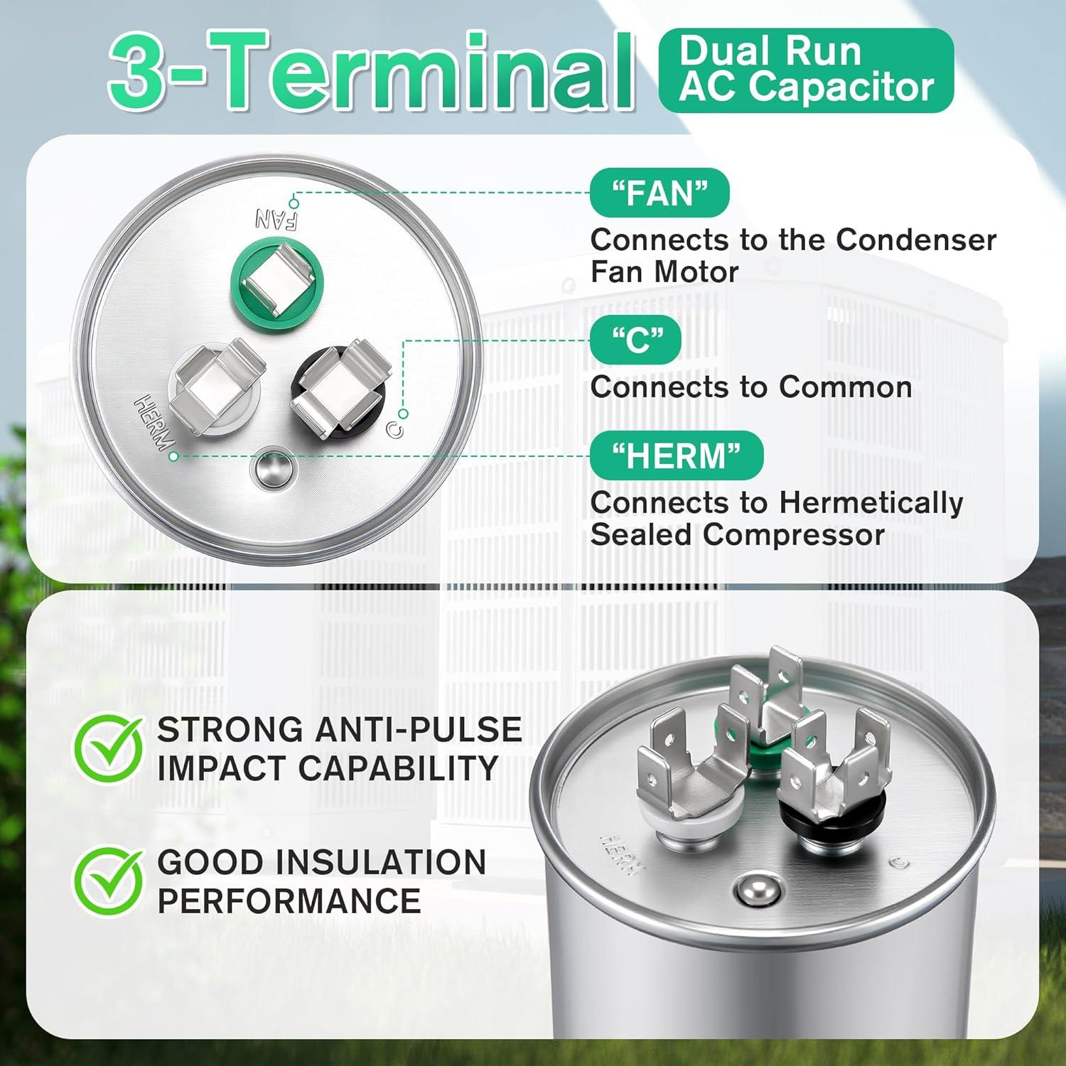 Capacitor CBB65 70+10 uF 370/440V Fiada para Motor de AC