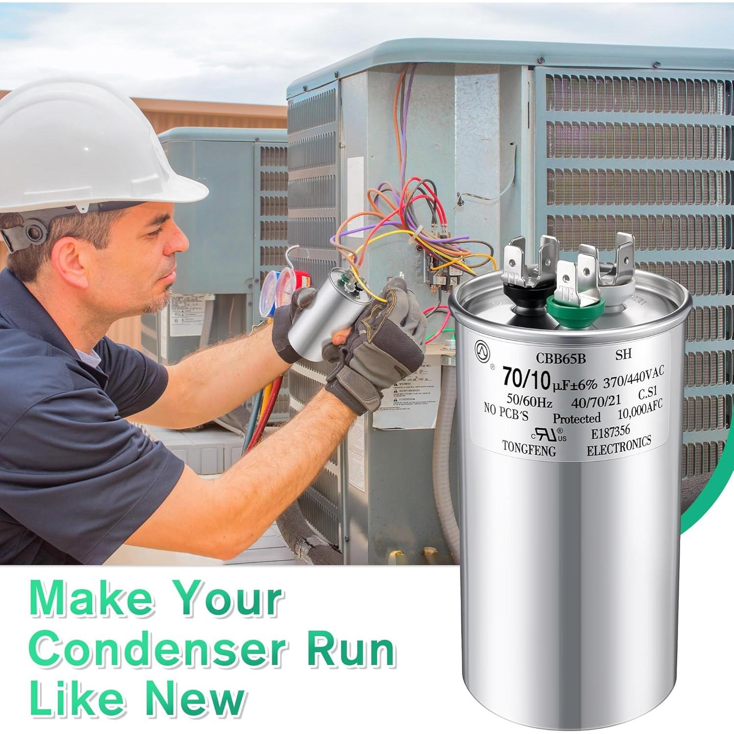 Capacitor CBB65 70+10 uF 370/440V Fiada para Motor de AC