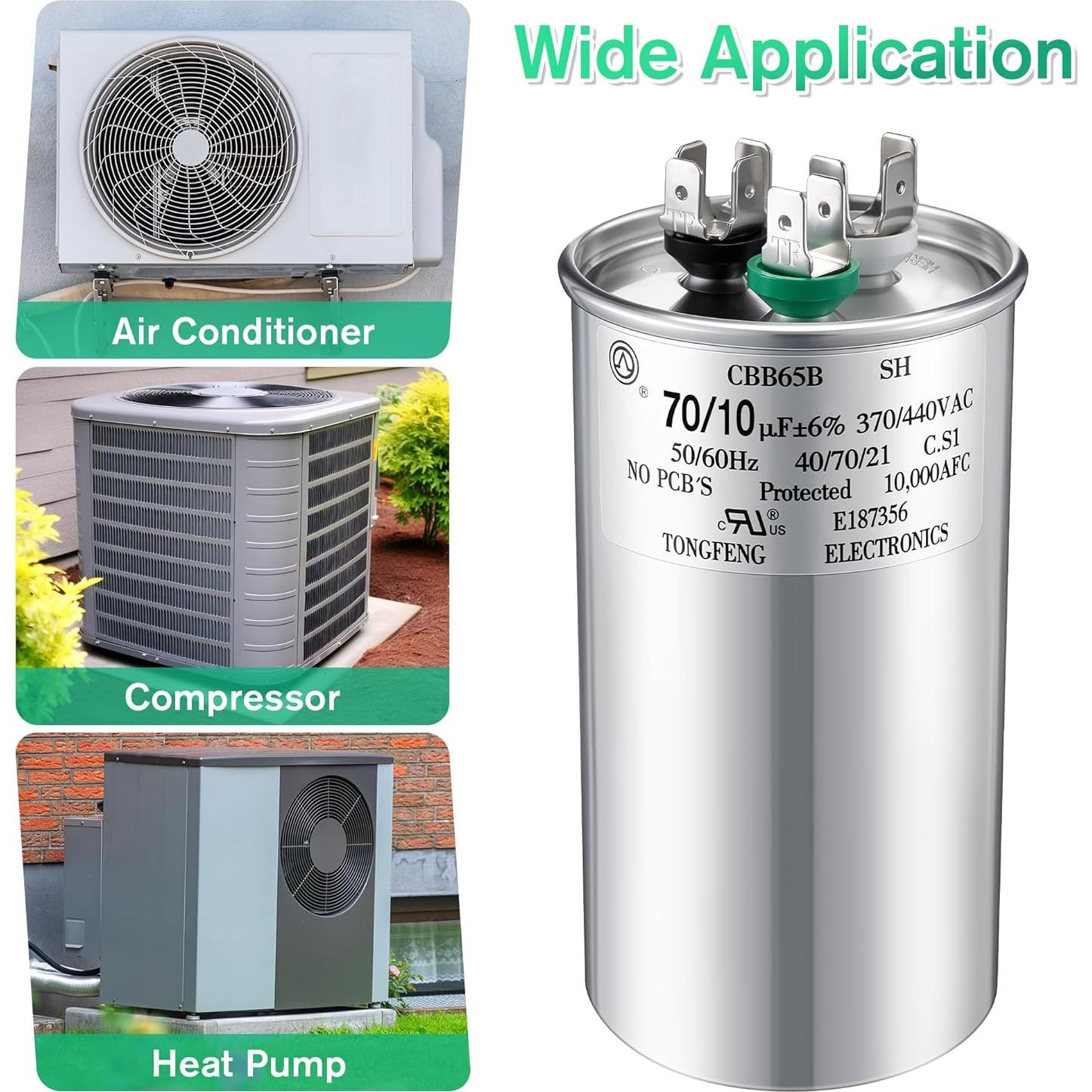 Capacitor CBB65 70+10 uF 370/440V Fiada para Motor de AC