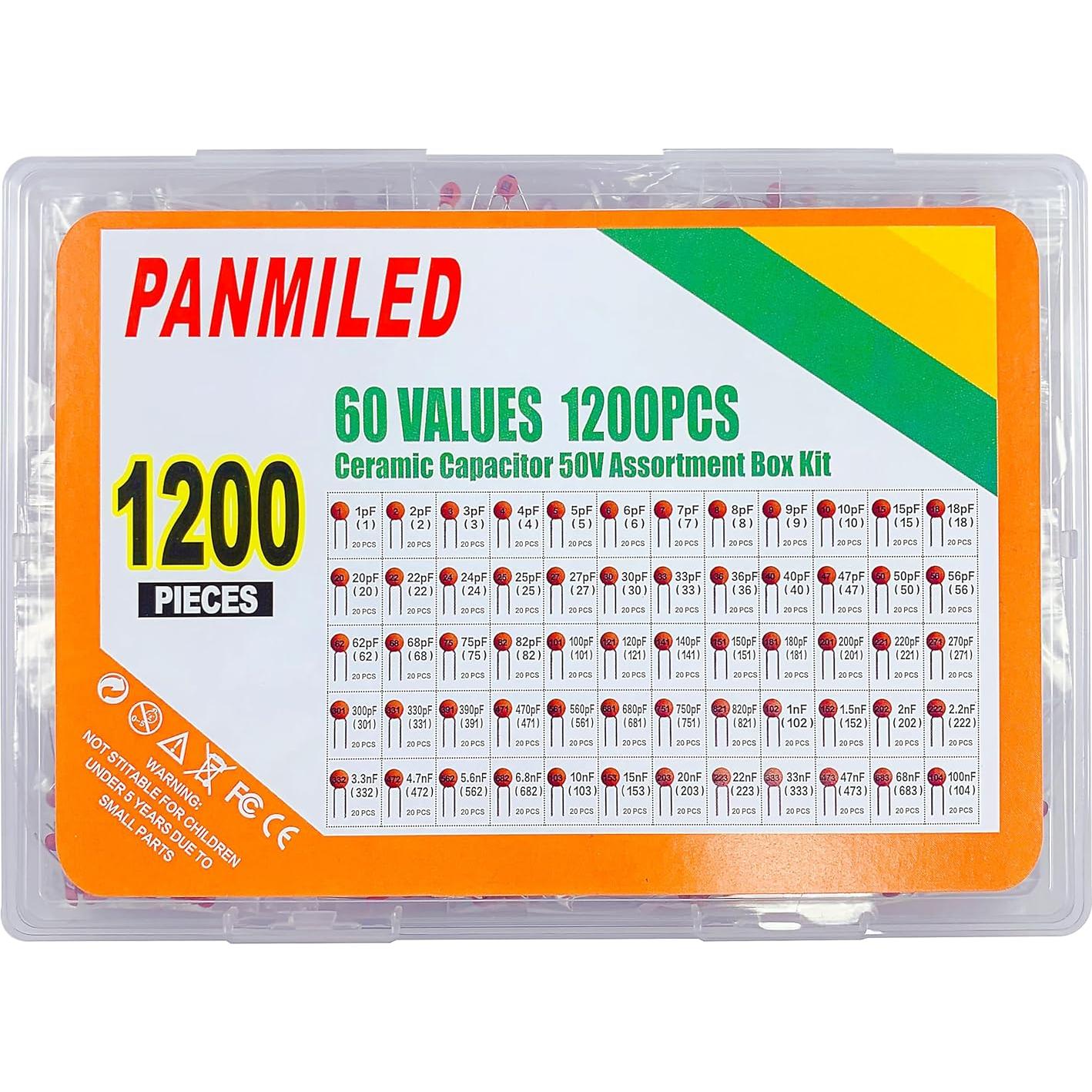 Kit de Capacitores Cerámicos 60 Valores 1200 Piezas 50V PANMILED