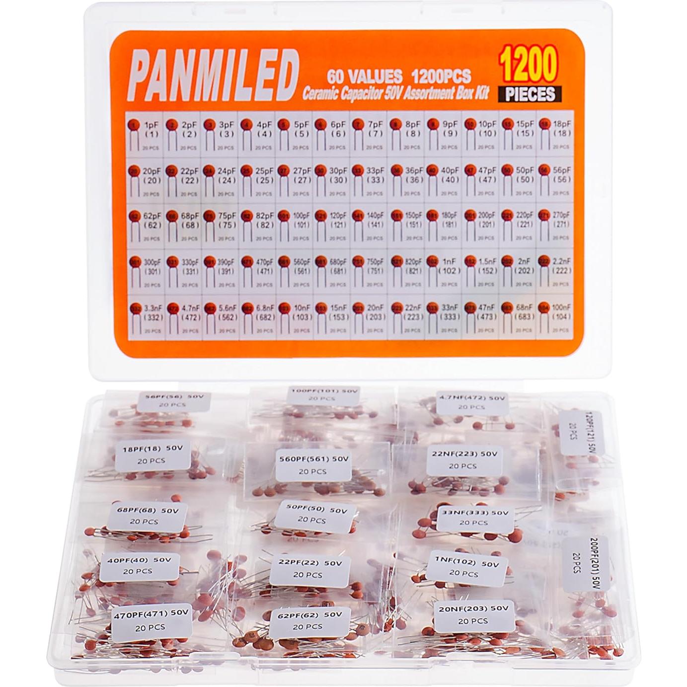 Kit de Capacitores Cerámicos 60 Valores 1200 Piezas 50V PANMILED