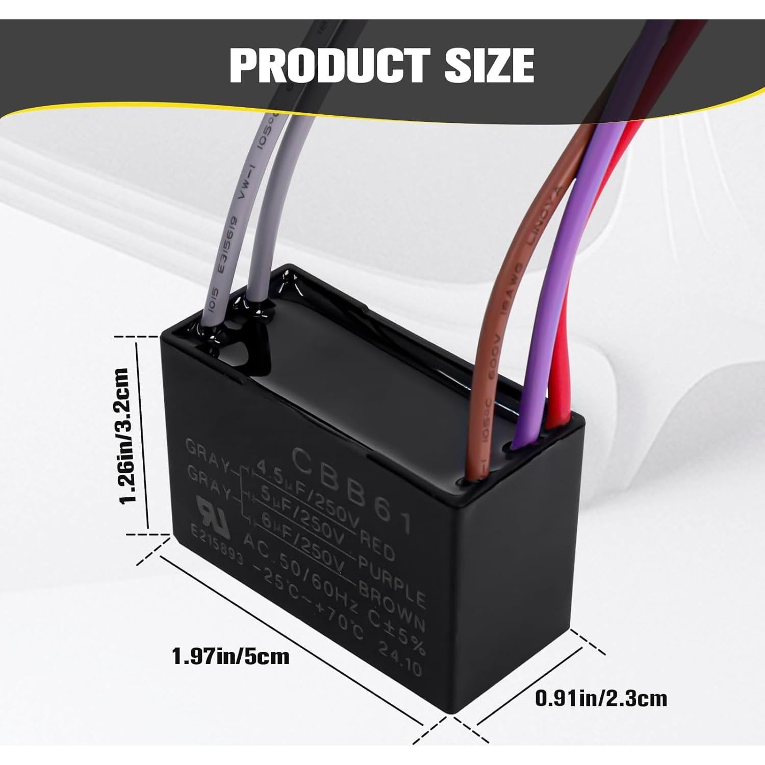 Condensador de Ventilador de Techo Podoy CBB61 250VAC 4.5uF 5uF 6uF (2 Piezas)