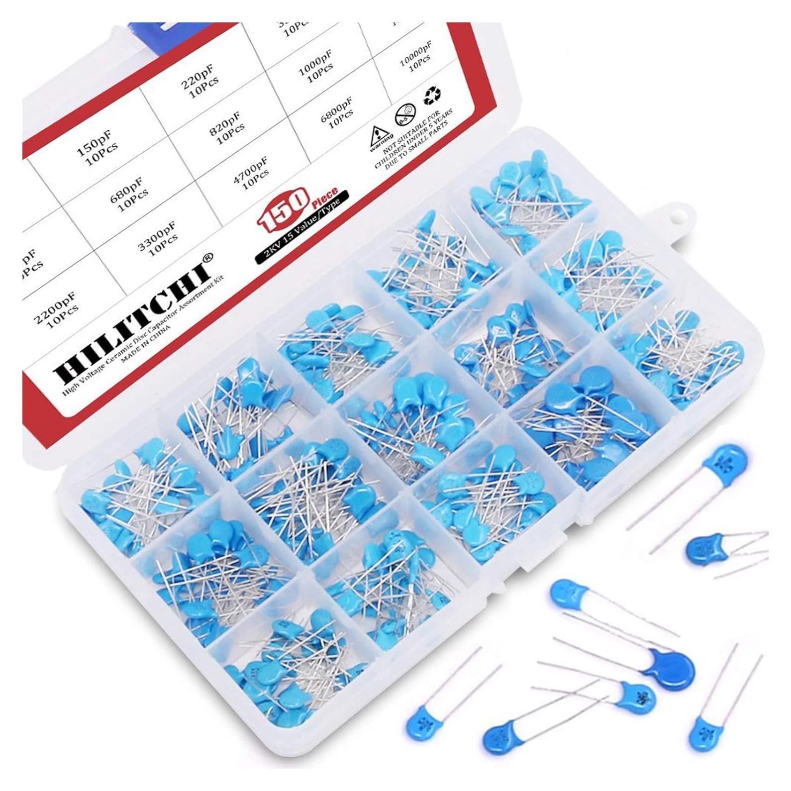 Kit de Capacitores Cerámicos Hilitchi 150 Piezas 2KV 100pF-10000pF