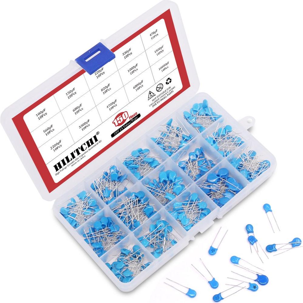 Kit de Capacitores Cerámicos Hilitchi 150 Piezas 2KV 100pF-10000pF
