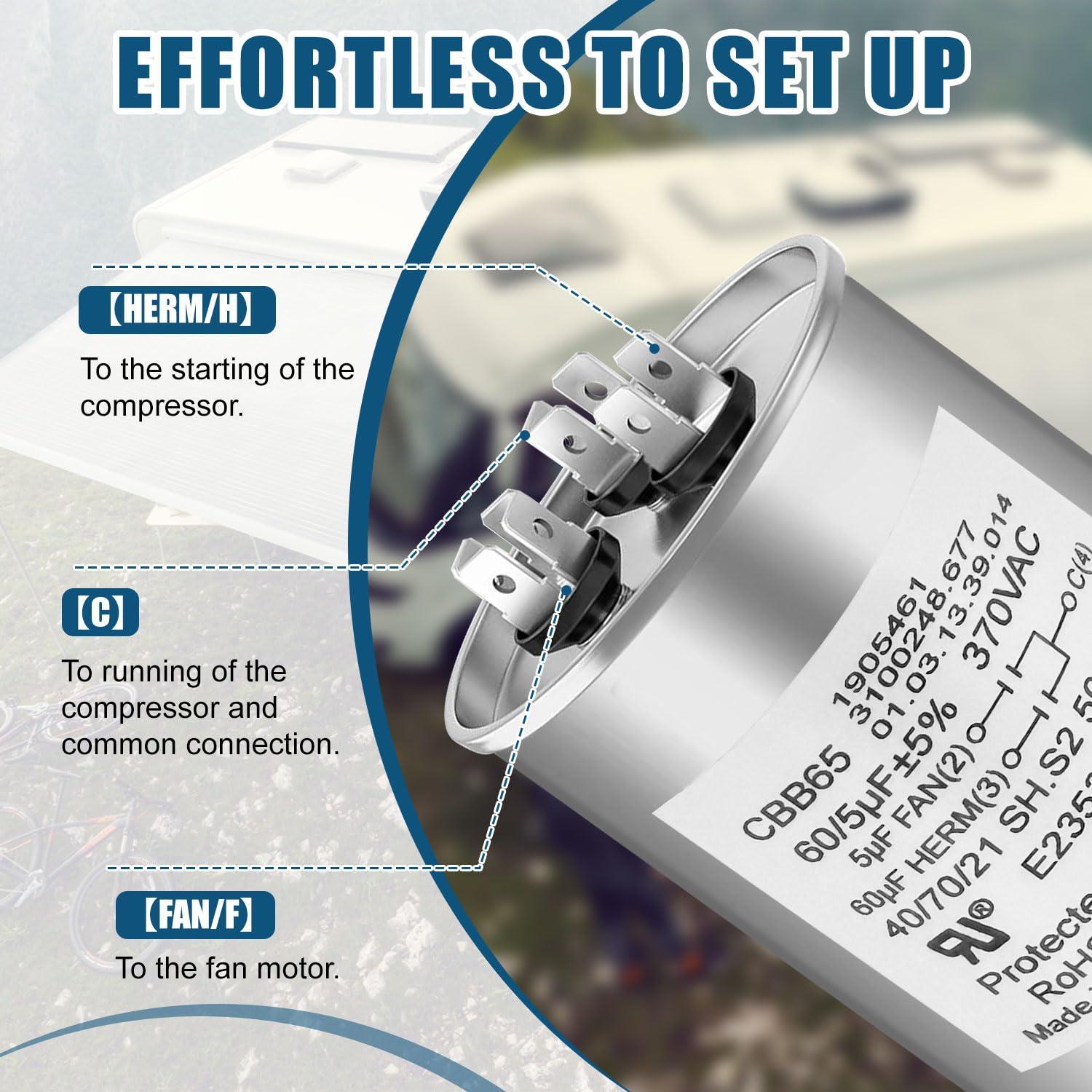 Capacitor Motor Aire Acondicionado RV BXKP 60/5 MFD 370VAC
