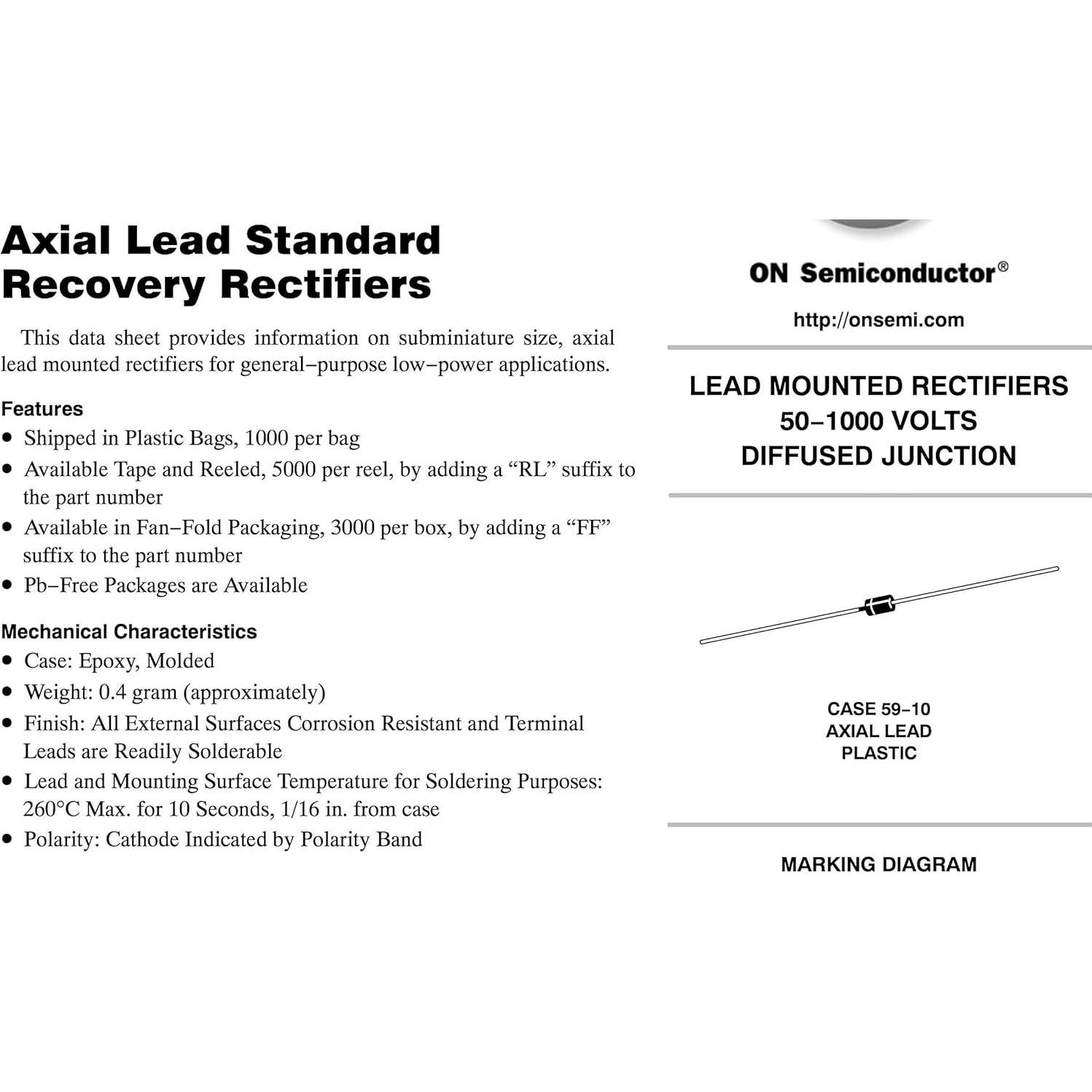 Diodo 1N4001 Fairchild Semiconductor 1A 50V DO-41 (10 piezas)