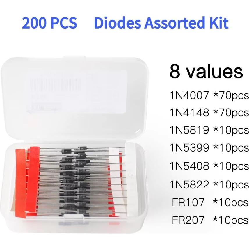 Kit de Diodos Rectificadores 200pcs WOWOONE 8 Valores