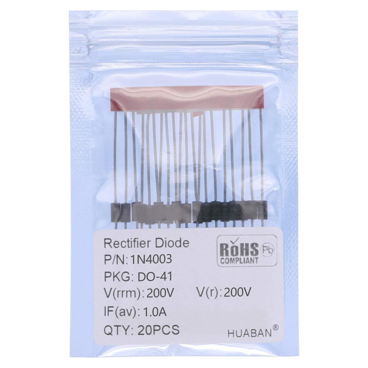 Diodo Rectificador 1N4003 HUABAN 1A 200V Paquete de 20