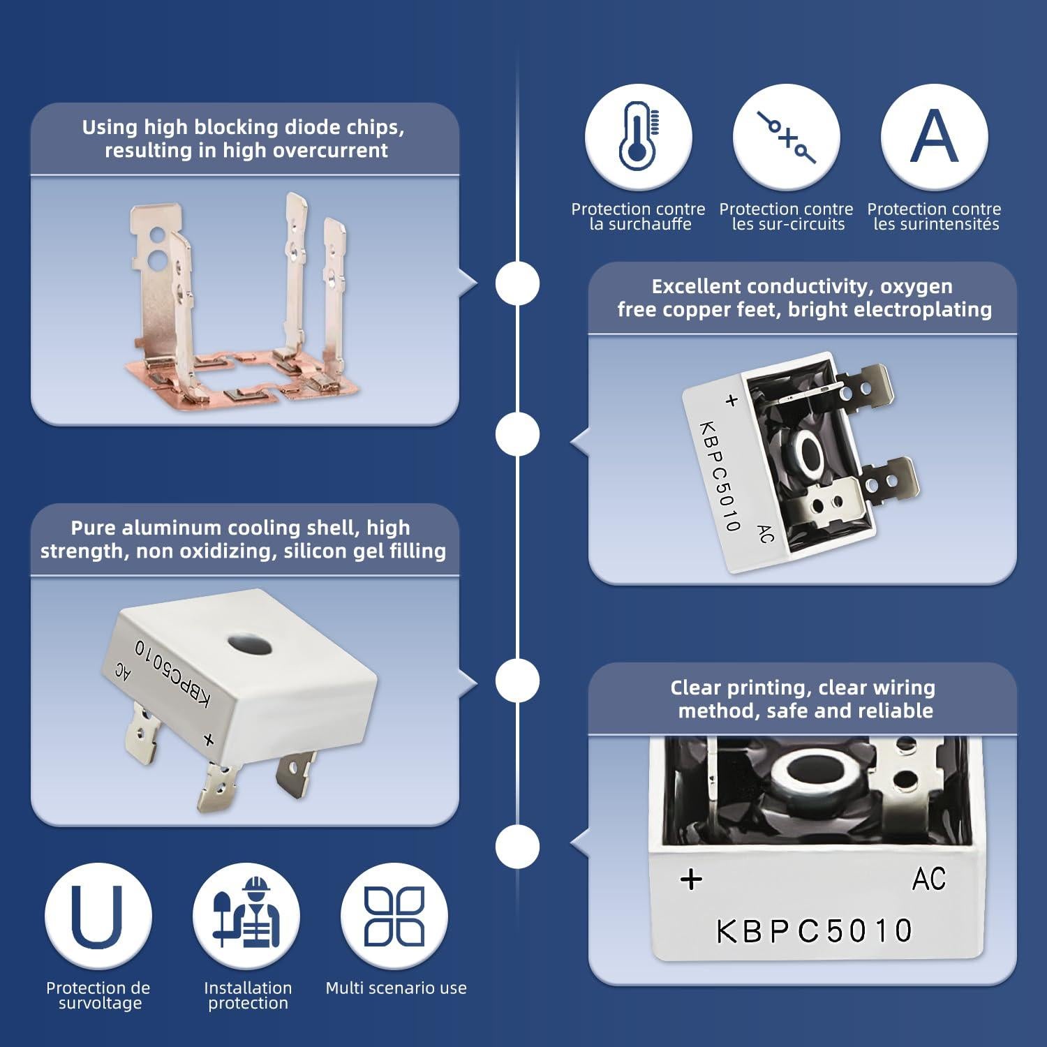 Diodo Rectificador de Puente KBPC5010 50A 1000V - 12PCS