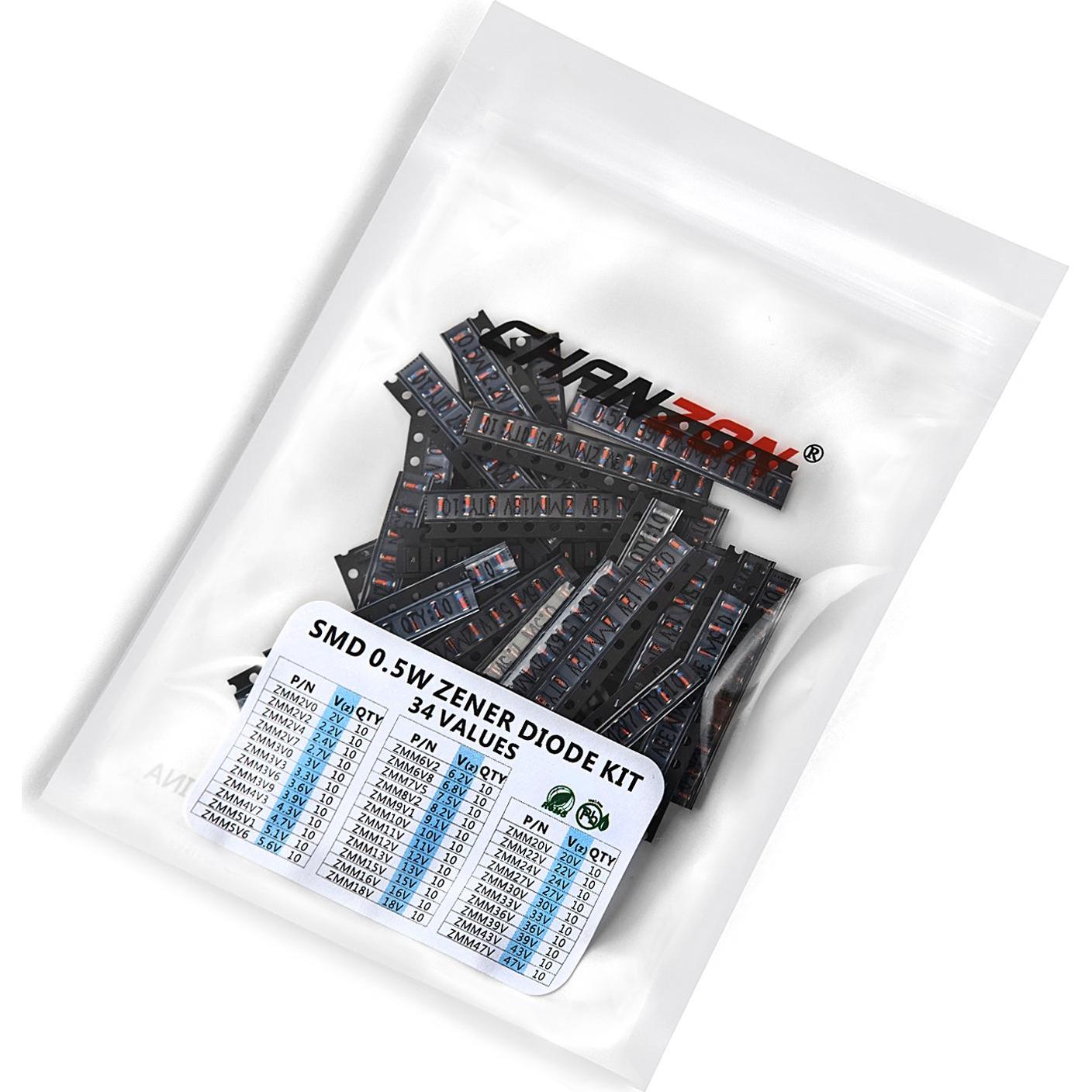 Kit Diodos Zener SMD 0.5W Chanzon 34 Valores 340 Piezas