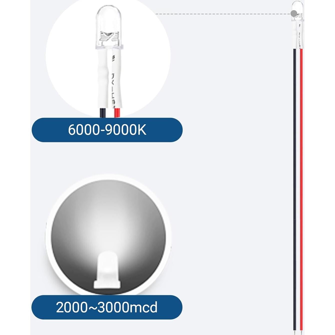 Diodos LED Pre Cableados 12V 5MM OWOFYDR - 50 Pcs Blancos