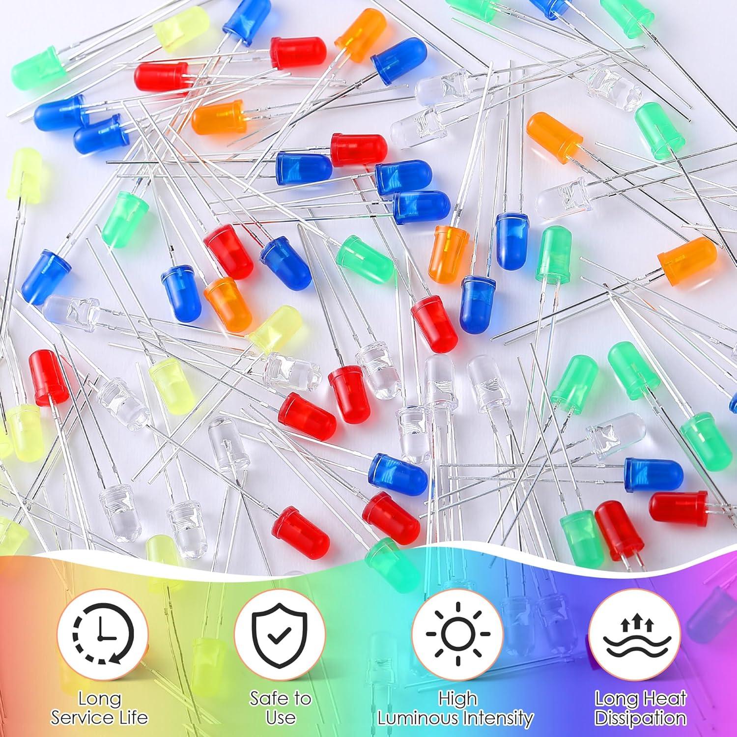 Kit 500 LEDs 5mm Multicolores + Cinta Adhesiva Cobre 5m