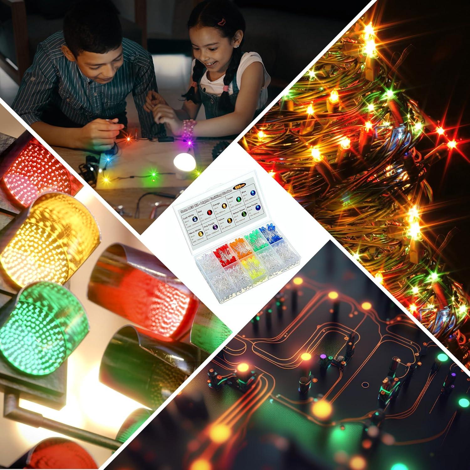 Kit 500 LEDs 5mm Multicolores + Cinta Adhesiva Cobre 5m