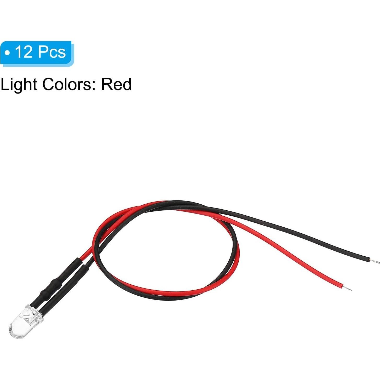 Diodos LED Rojo PATIKIL 5mm 12 Pcs 3V-6V Pre Cableados
