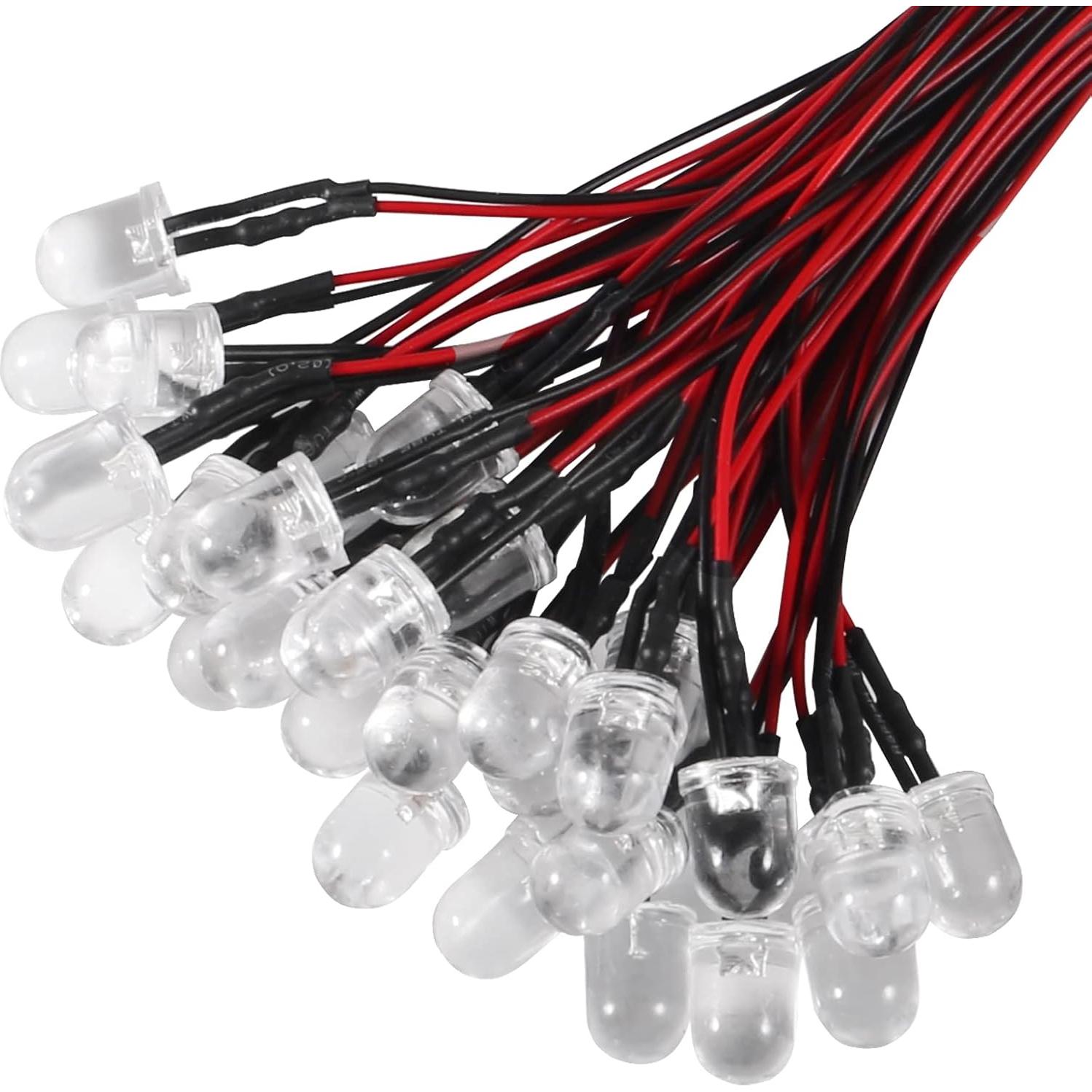 30 Diodos LED Pre Cableados 10mm Rojo 12V DORHEA para DIY