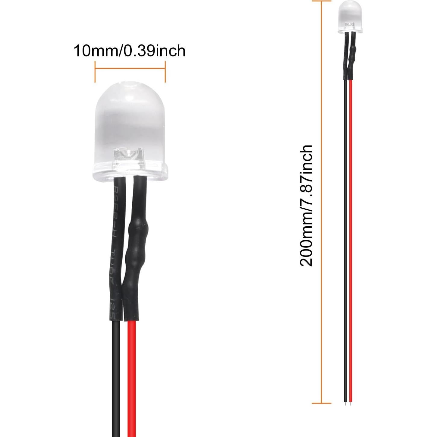 30 Diodos LED Pre Cableados 10mm Rojo 12V DORHEA para DIY