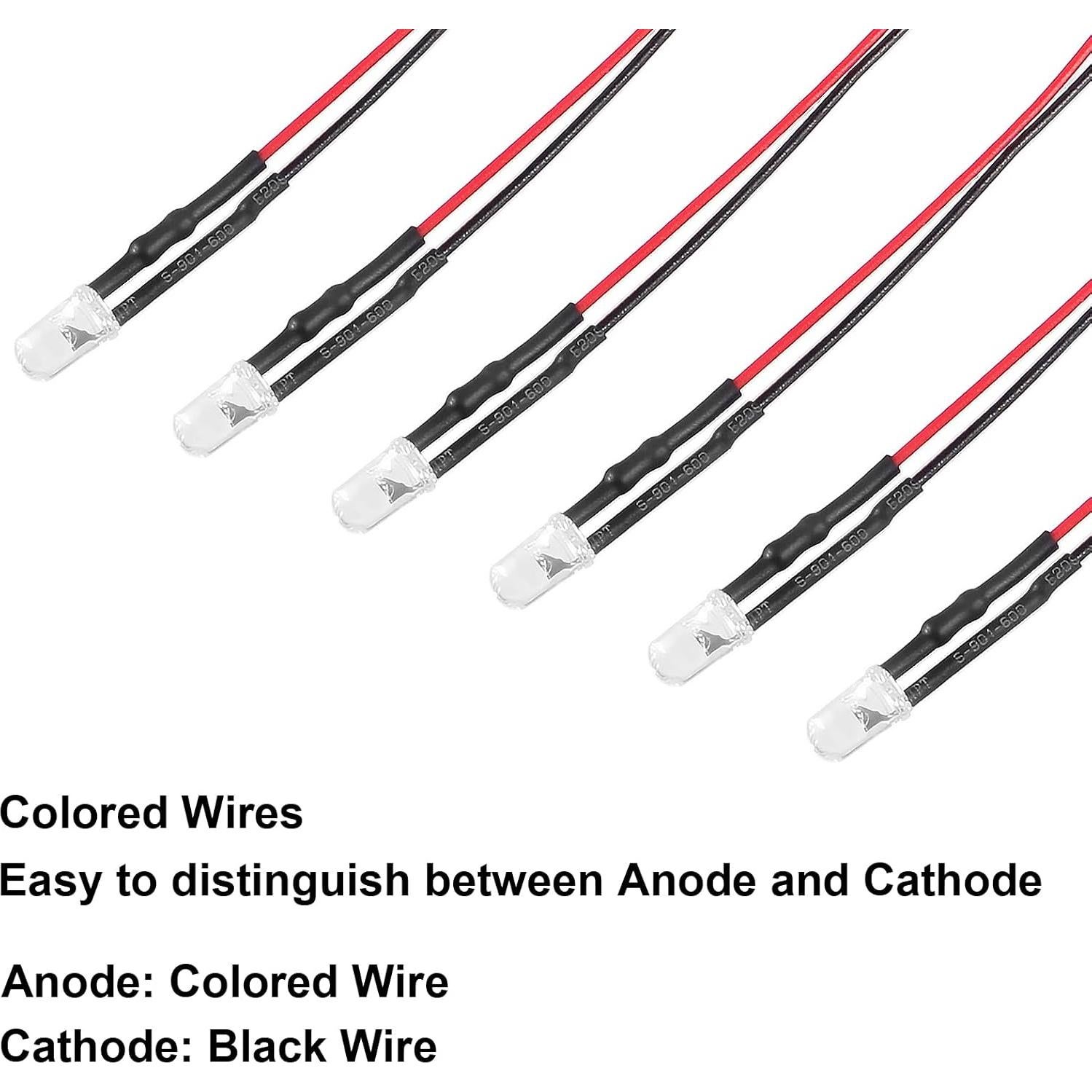 50 Diodos LED 5mm Pre Cableados DORHEA 12V Luz Multicolor