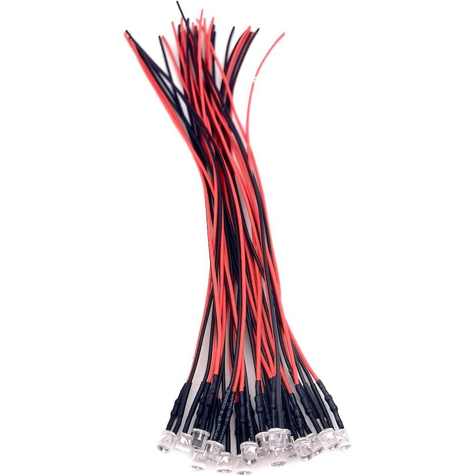 30 Diodos LED Pre-Cableados 5mm Rojo Cleiscry 12V