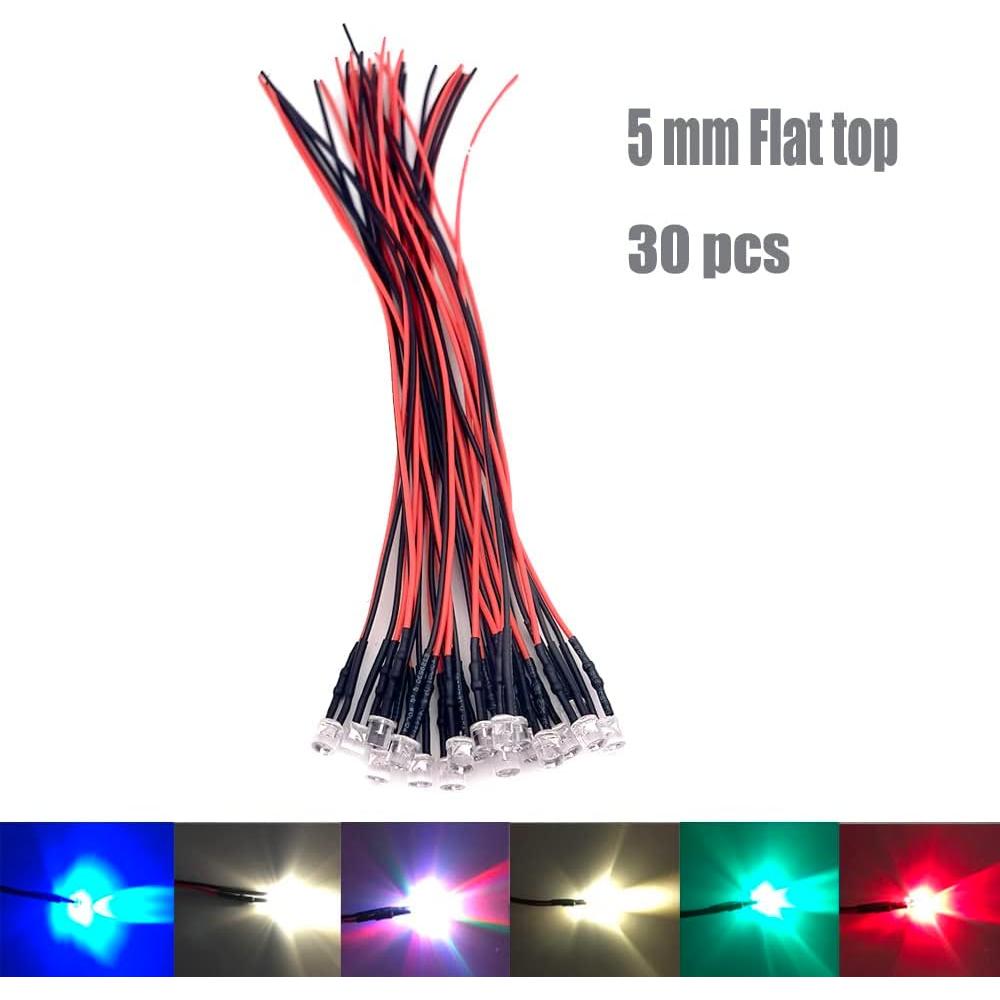 30 Diodos LED Pre-Cableados 5mm Rojo Cleiscry 12V