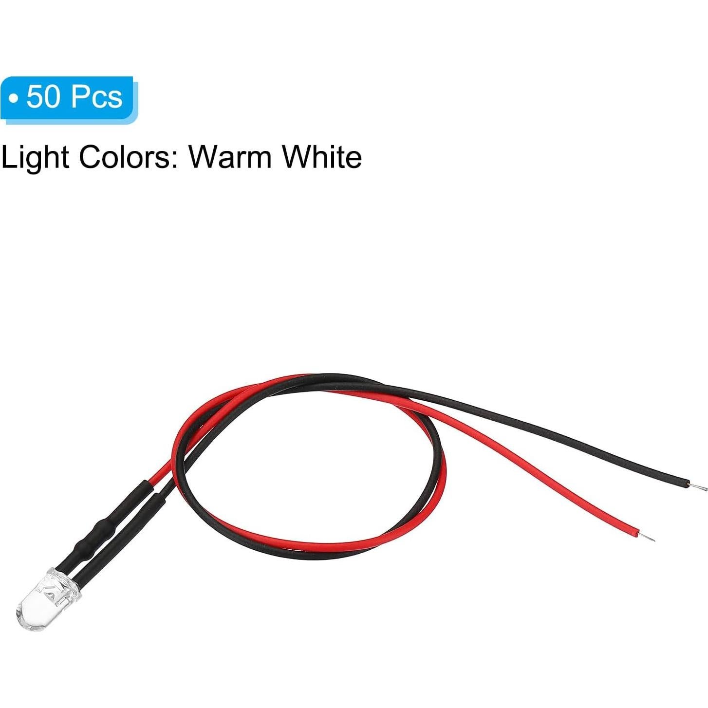 Diodos LED 5mm PATIKIL 50 Pcs Blanco Cálido 3V-6V