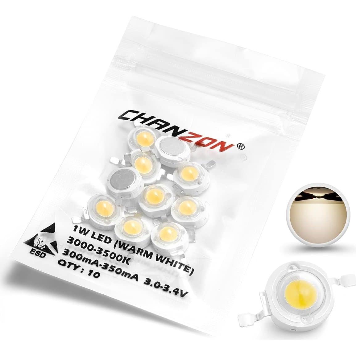 Chip LED Chanzon 10 pcs 1W Blanco Cálido 3000K-3500K