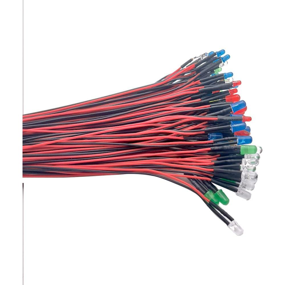 Kit 50 LEDs 12V Pre Cableados 3mm Difusos - 5 Colores