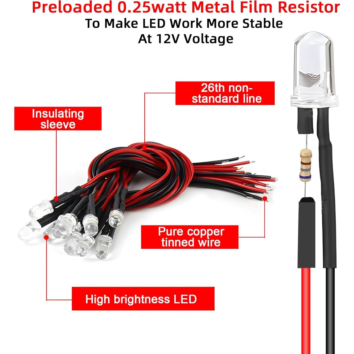 Kit 120 Diodos LED Pre Cableados 5mm Juasky 12V 6 Colores