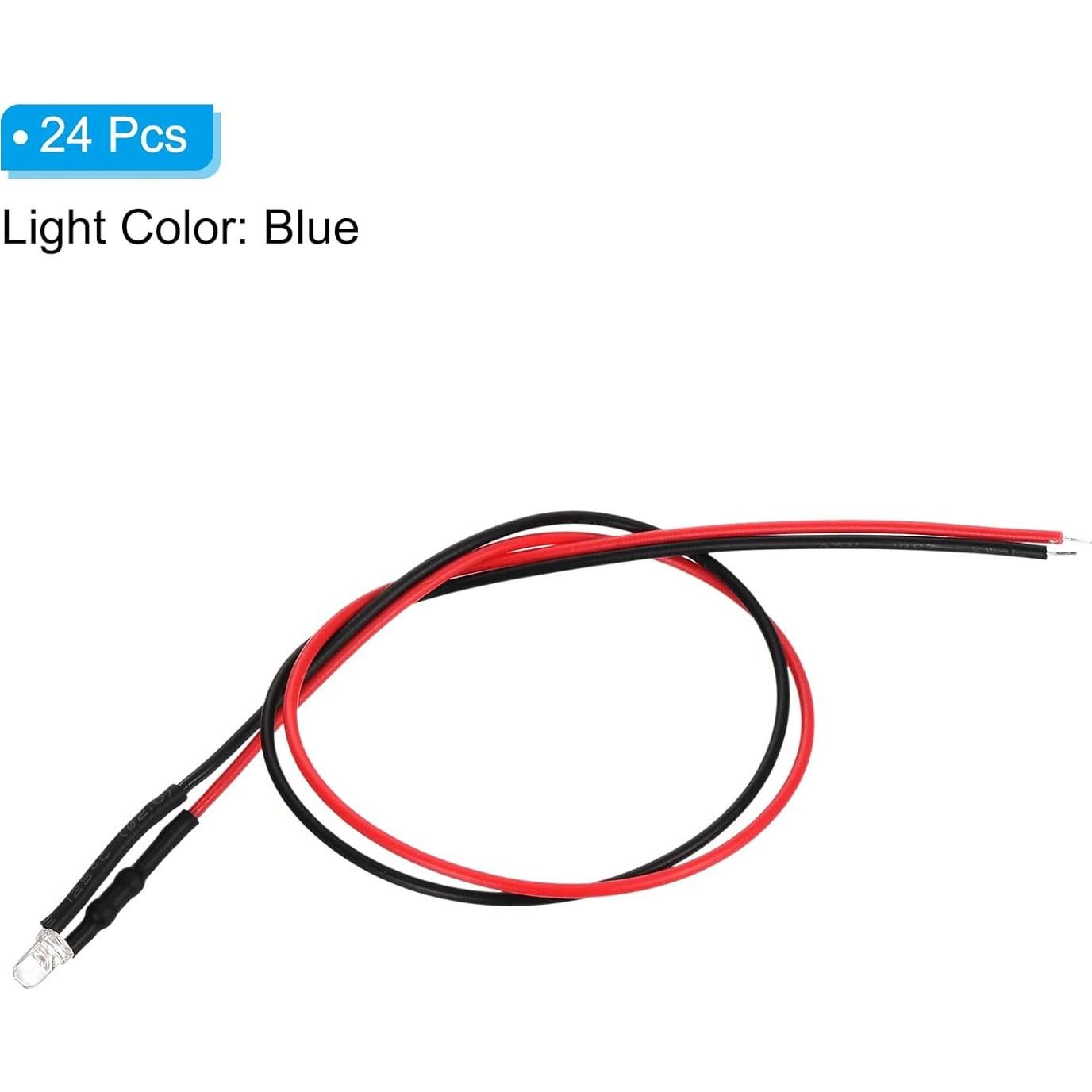 Diodos LED Azul 3mm PATIKIL 24 Pcs 9-12V Pre Cableados