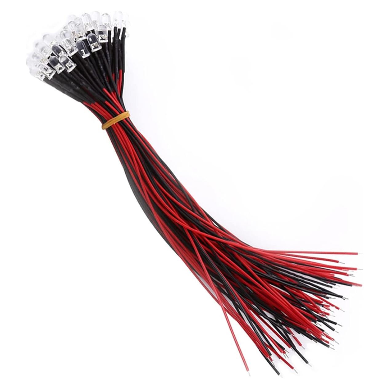 50 Piezas LED Pre Cableados 3/5/10mm Walfront Luz Blanca